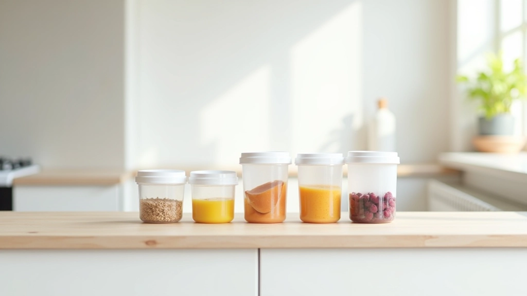 Organized kitchen counter with five labeled sections showing different categories of items sorted and separated clearly