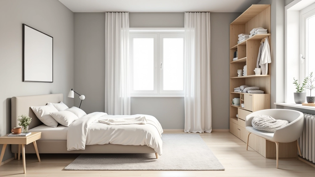 Modern bedroom interior with well-proportioned furniture arrangement and clear traffic flow through the space