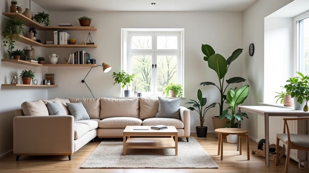 Small apartment living room with organized storage